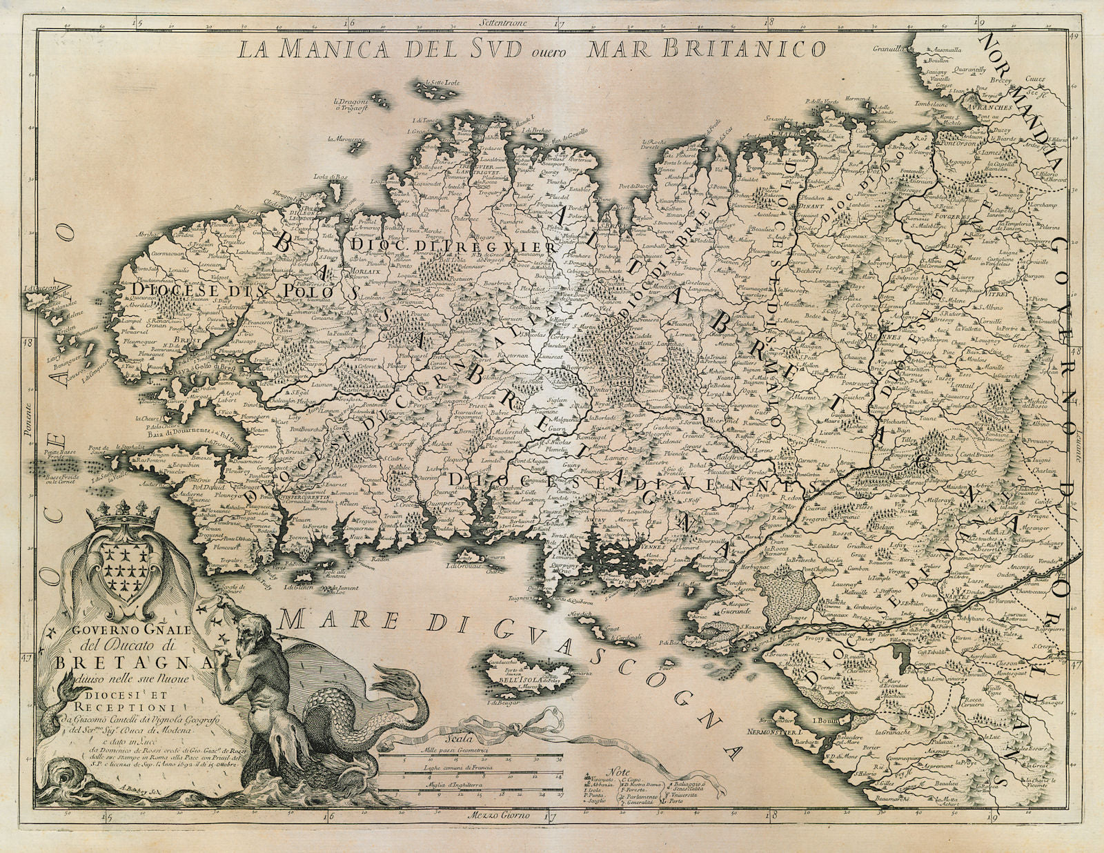 Governo Gnale. del Ducato di Bretagna. Brittany. DE ROSSI / CANTELLI 1692 map